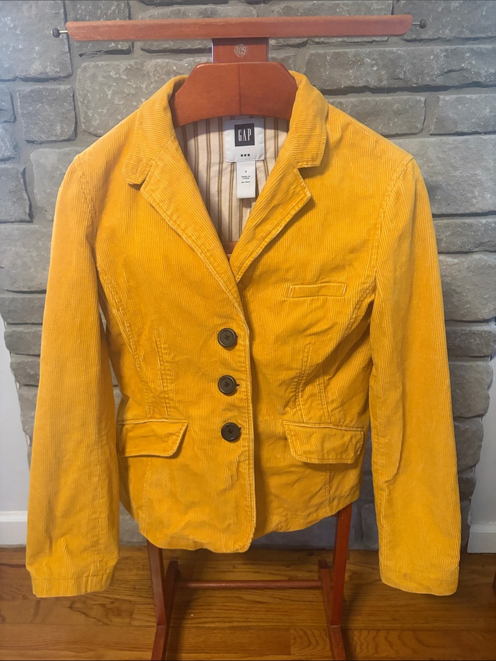 GAP Women's Mustard Yellow Corduroy Blazer Jacket 100% Cotton Size 8
